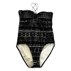 One Piece Swimsuit Chaps Black Lace  Size 14 Halter Top Padded Lined Crochet